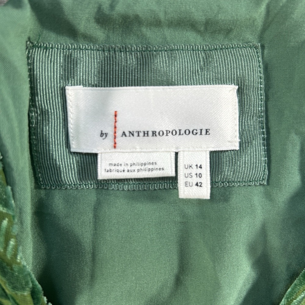 Anthropologie Size 10 Green Puff-Sleeved Burnout Velvet Maxi Dress Gala - Picture 7 of 14